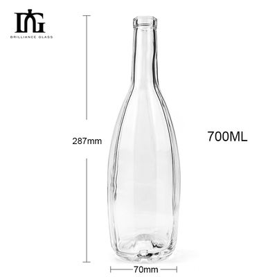 Γυάλινο κολάρο 375ml 500ml 700ml 750ml Σούπερ Φλιντ Ουίσκι και Βότκα Σπρίτ Τζιν Γυάλινο μπουκάλι Κορκ Top