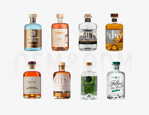 Juice Custom Logo Γυάλινο μπουκάλι ουίσκι με φελλό στο κουτί δώρων χαραγμένη επιφάνεια