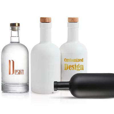 Φλιντ γυαλί Ματ Μαύρο 500ml/700ml/750ml Κενό Στρογγυλό Βότκα Πνευματώδη Ουίσκι Τζιν Μπουκάλι Λικέρ με Φελλό
