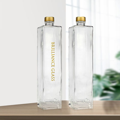 750 ml διαφανής γυάλινη φιάλη βότκας τετραγωνικού σχήματος με αποδεκτό λογότυπο πελάτη