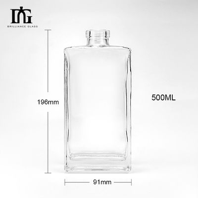 500 ml High Square Clear Glass Flask για Σόδα Custom Cork Vodka Whiskey Brandy Flask