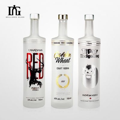 Παγωμένο Custom 750ml Super Flint γυάλινο μπουκάλι για τζιν Βότκα ρούμι Ουίσκι Brandy εκτύπωση