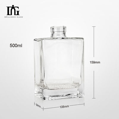 Ποτό 500 ml τετραγωνικό πλατύ ώμου σαφές γυάλινο μπουκάλι για οινοπνεύματα και ποτά