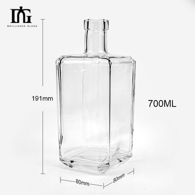 Υλικό σώματος Γυαλί 500ml 750ml τετραγωνικό σχήμα κενό μπουκάλι κρασιού για ουίσκι Βότκα ρούμι