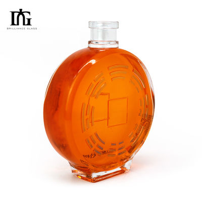Υλικό Σώματος Γυαλί 70cl 75cl Σκληρό Στρογγυλό Σχήμα Προσαρμοσμένο μπουκάλι ποτού με φελλό