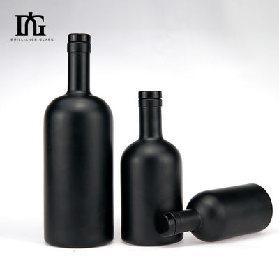 Ματ Μαύρο 200ml 375ml 500ml 750ml Στρογγυλό Φλιντ γυάλινο μπουκάλι για οινοπνεύματα και ποτά