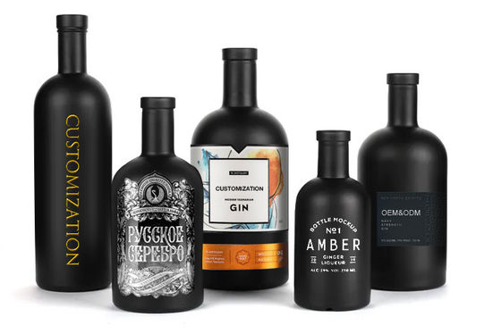 Ματ Μαύρο 200ml 375ml 500ml 750ml Στρογγυλό Φλιντ γυάλινο μπουκάλι για οινοπνεύματα και ποτά