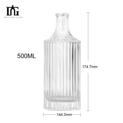 500 ml Διαφανές γυαλί Βότκα Λικέρ Τζιν Ρομ Τεκίλα Πνευματώδη Μπουκάλια με διαφανή σχεδιασμό