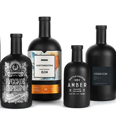 Κελάρι γυαλιού Custom 700ml Ματ μαύρο στρογγυλό άδειο 750ml μπουκάλι οινοπνεύματος για βότκα