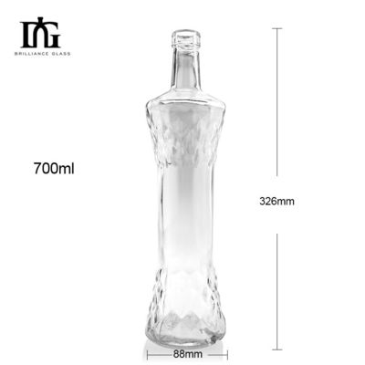 Διαφανές γυάλινο μπουκάλι 700ml Βότκα Ουίσκι Τζιν μπουκάλι με μοναδικό σχεδιασμό
