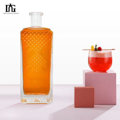 Τύπος σφράγισης Φελλός 700ml 375ml 500ml γυάλινο μπουκάλι για ουίσκι Λικέρ Square Βότκα